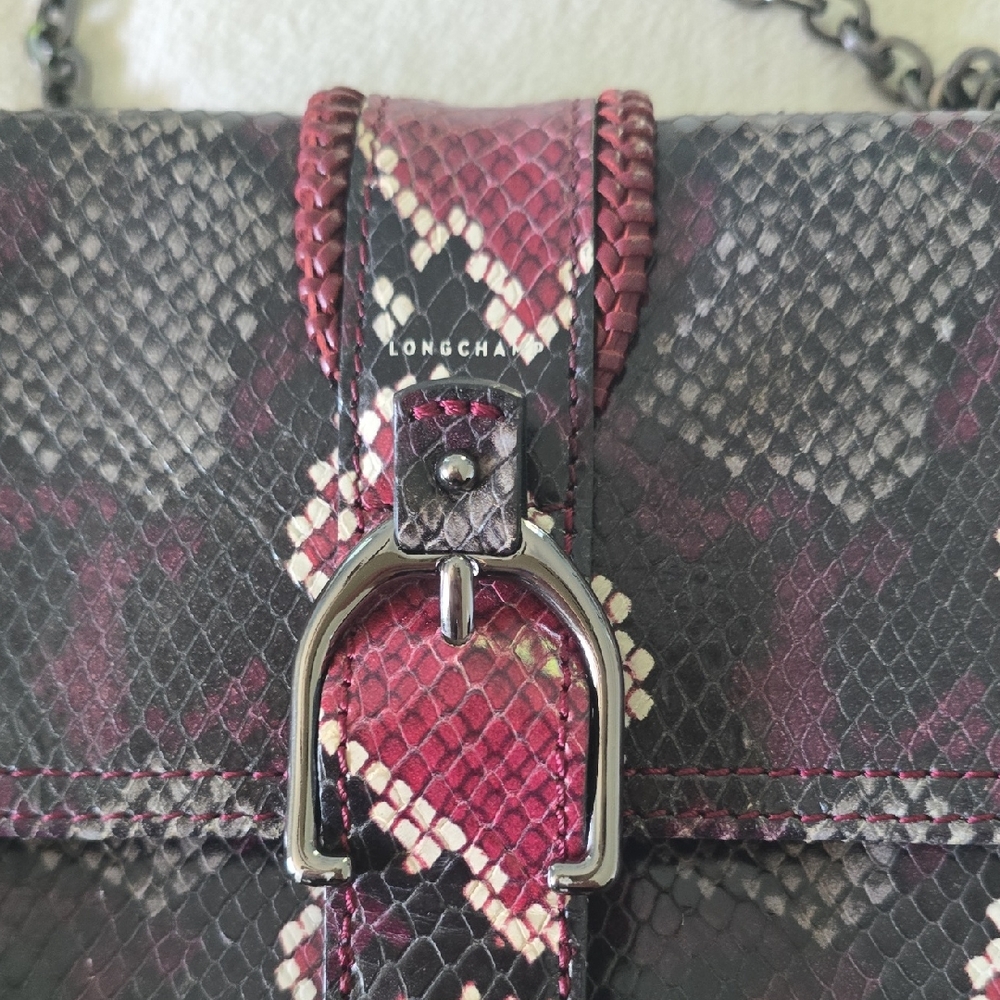 Longchamp Crossbody Bag - Red and Black Snakeskin